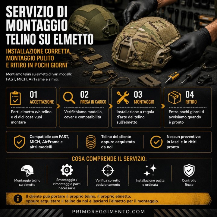 Servizio di montaggio telino su elmetto fast