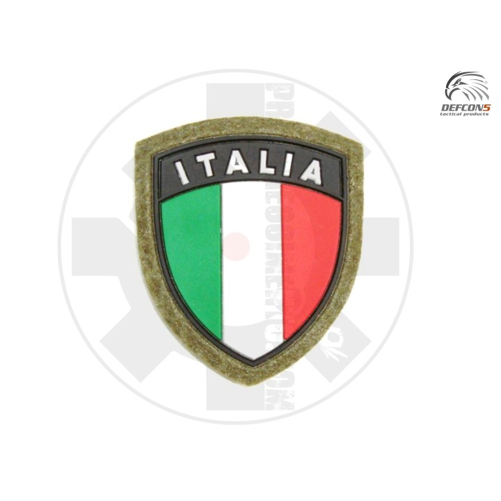 SCUDETTO ITALIA IN GOMMA CON SFONDO VERDE MILITARE