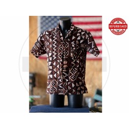 Camicia hawaiana tribale marrone S USATO