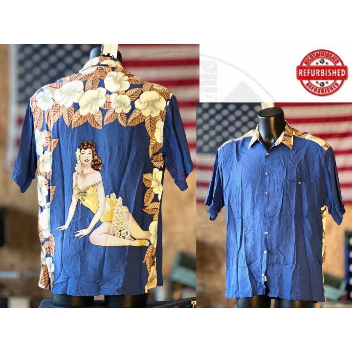 Camicia hawaiana pin up vintage blu L USATO