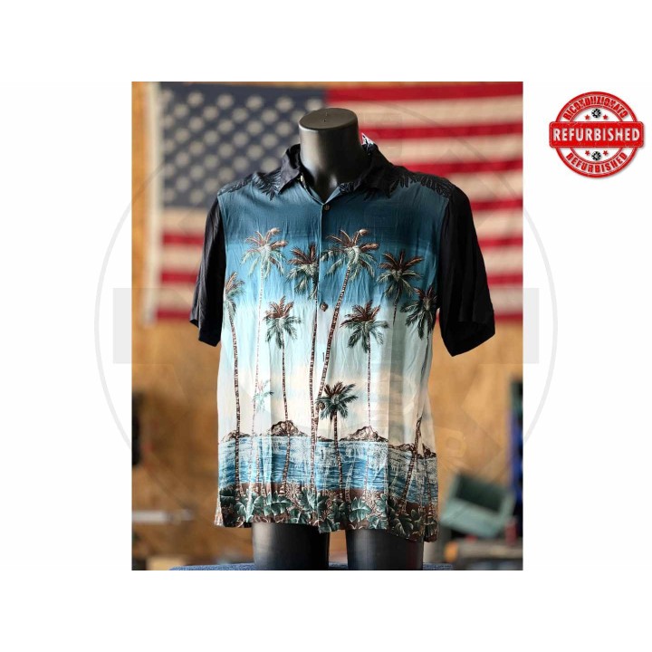 Camicia hawaiana palme sfumata nera L USATO