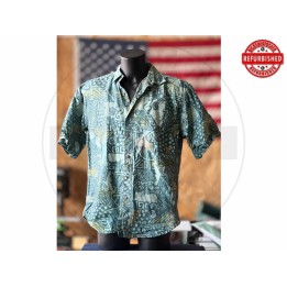 Camicia hawaiana fantasia tiki blu L USATO