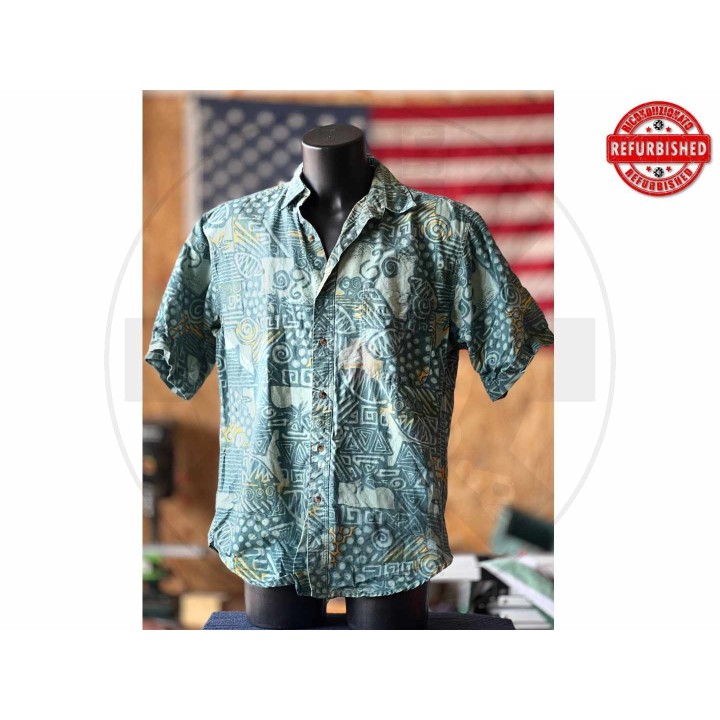 Camicia hawaiana fantasia tiki blu L USATO