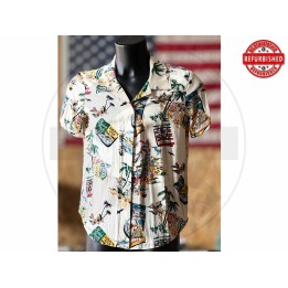 Camicia hawaiana cartoline tropicali M USATO