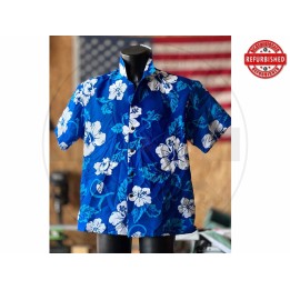 Camicia hawaiana hibiscus blu XL USATO