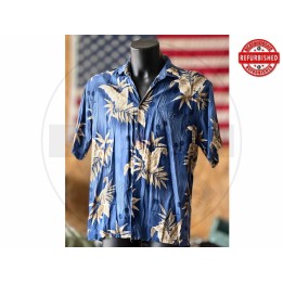 Camicia hawaiana blu foglie L USATO