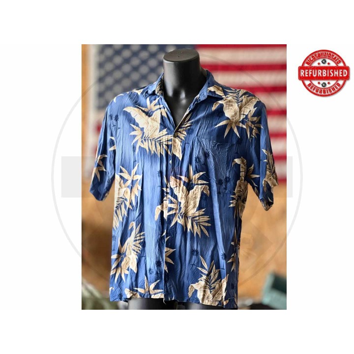 Camicia hawaiana blu foglie L USATO