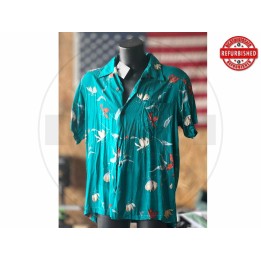 Camicia hawaiana fiori verde petrolio XL USATO
